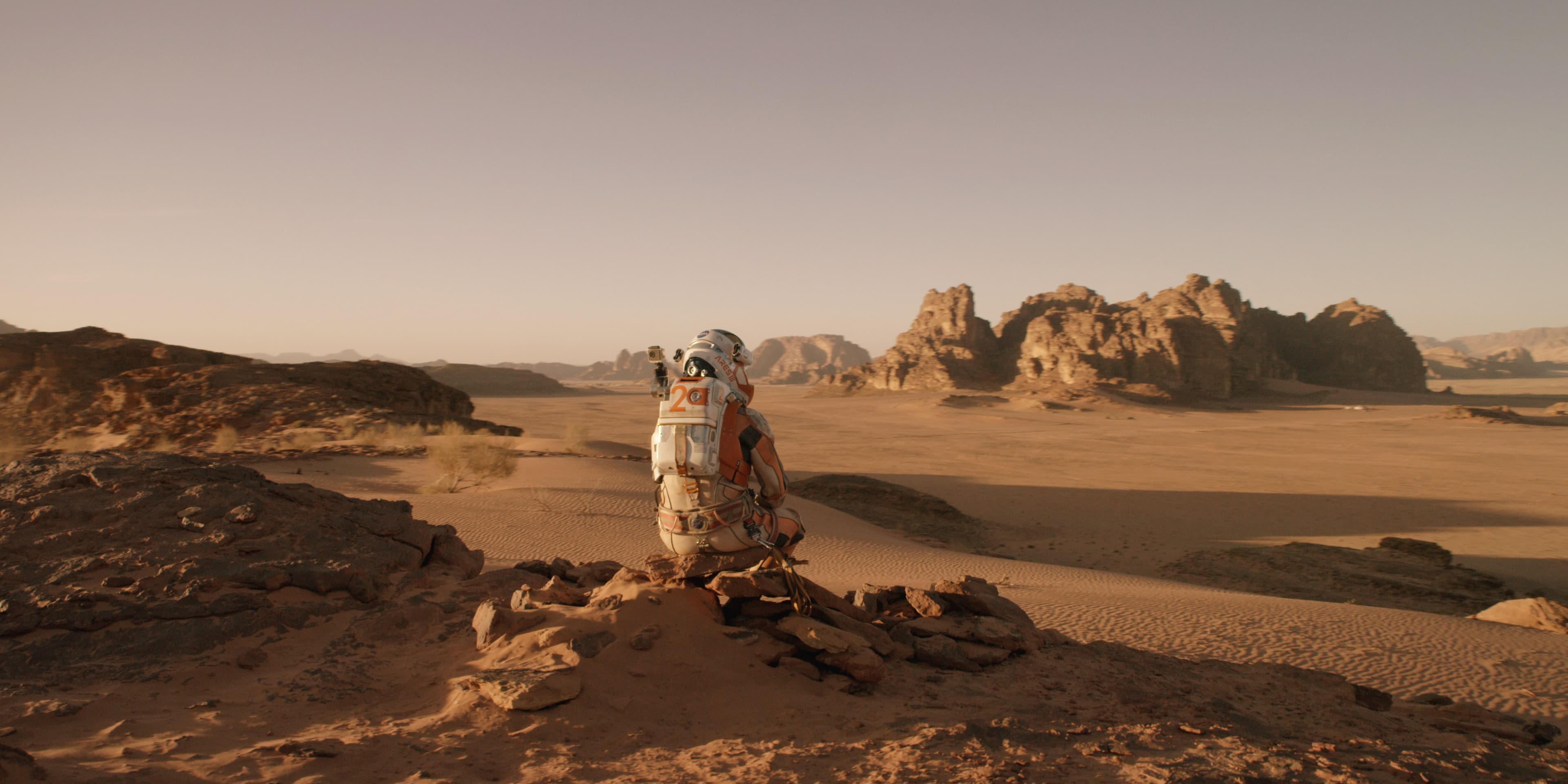 Astronaut recording a video log in a Mars habitat