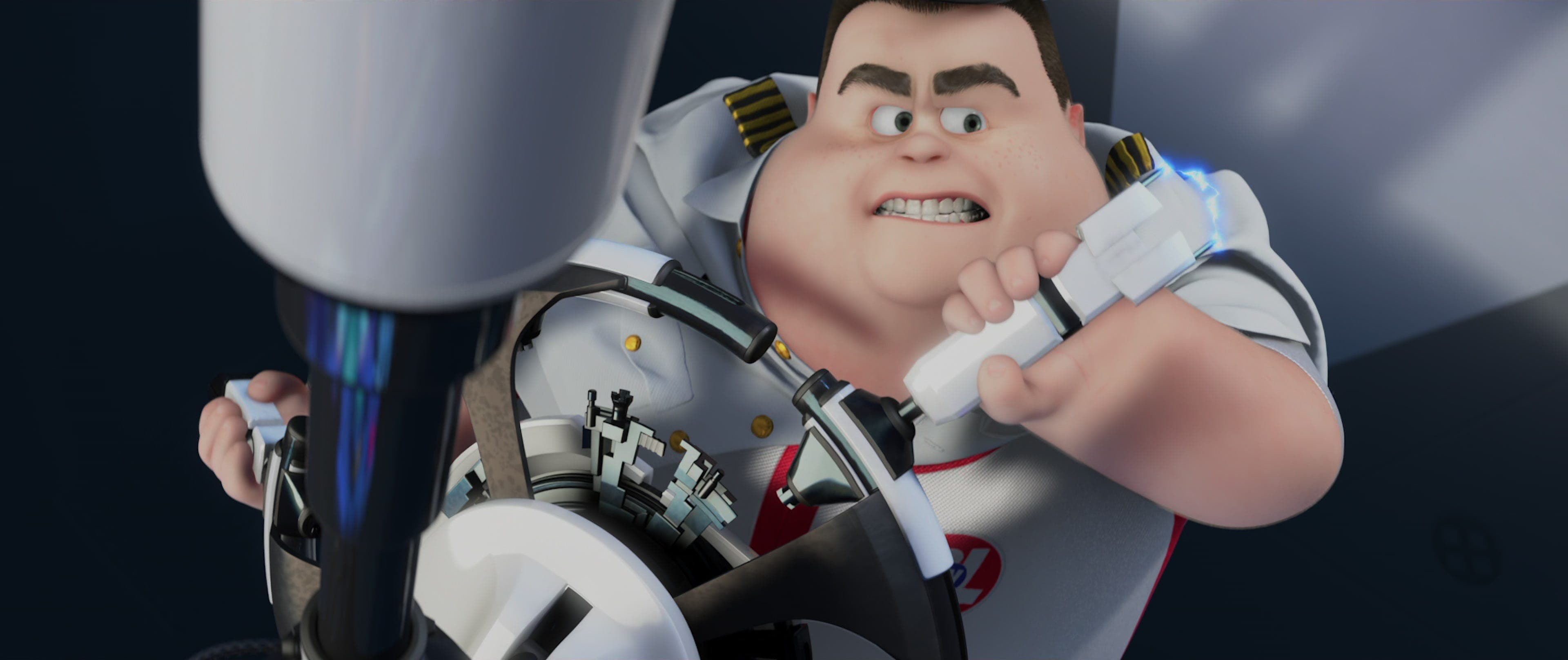 Captain B. McCrea wrestling with AUTO at the helm of the Axiom in Pixar’s Wall-E — the human and the autopilot fighting for control of the ship